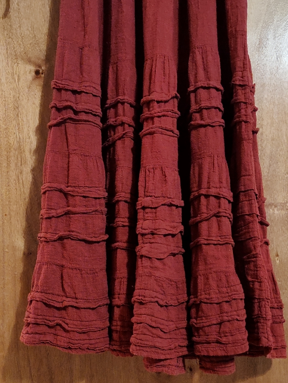 Boho Peasant Dress Brick Red Slub Puff Sleeve Ruffled Tiers Victorian Ren Fair S - Picture 5 of 16